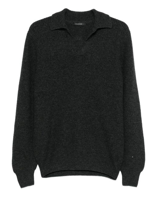Tagliatore Black Polo-Collar Sweater for men
