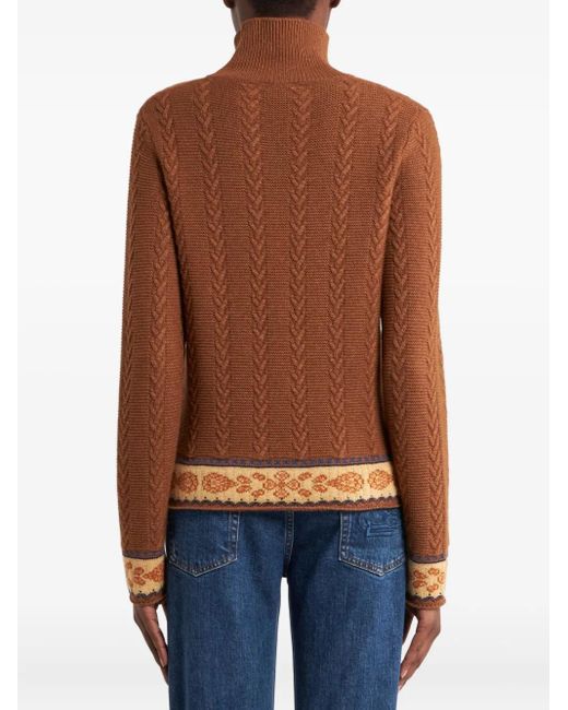 Etro Brown Cable-Knit Patterned Sweater