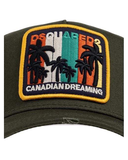 DSquared² Green Embroidered-Patch Hat for men