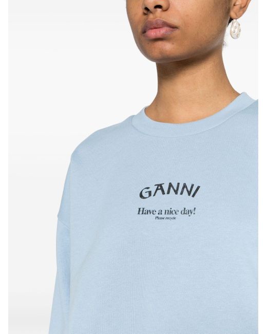 Ganni Blue Isoli Organic-cotton Sweatshirt