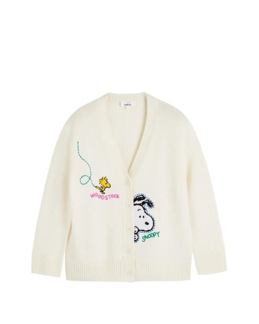 Chinti & Parker White Snoopy-Embroidered V-Neck Cardigan