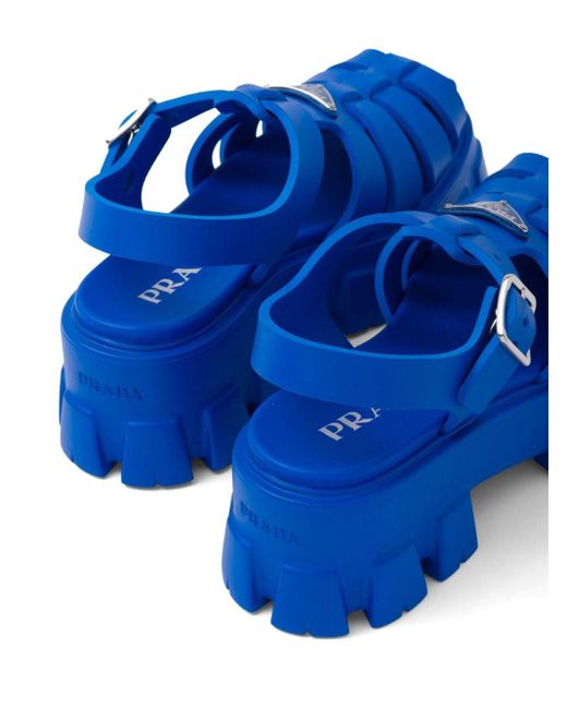 Prada Monolith Caged Rubber Sandals in Blue Lyst