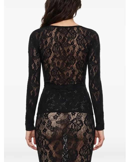 Wolford Black Lace Semi-Sheer Long-Sleeve Blouse