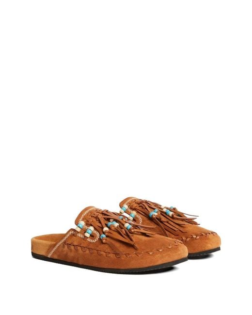 Alanui Brown Round-Toe Beaded Mules for men