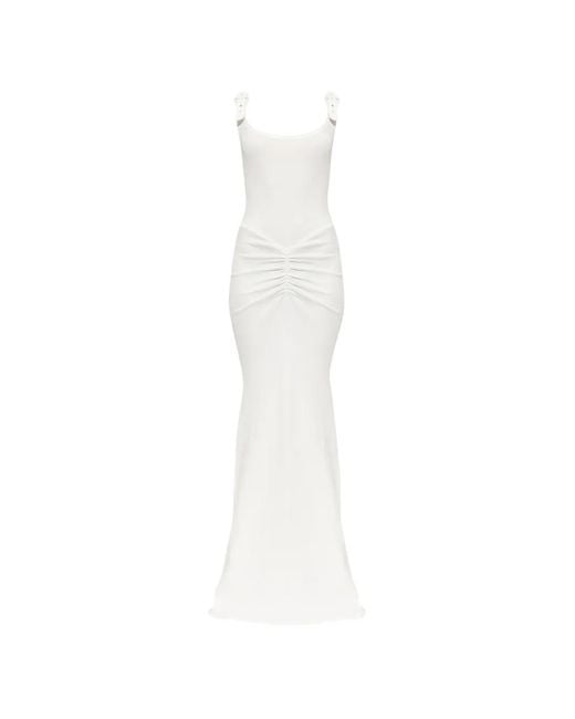 Versace Jeans Couture White Buckle-Straps Sleeveless Maxi Cotton Dress