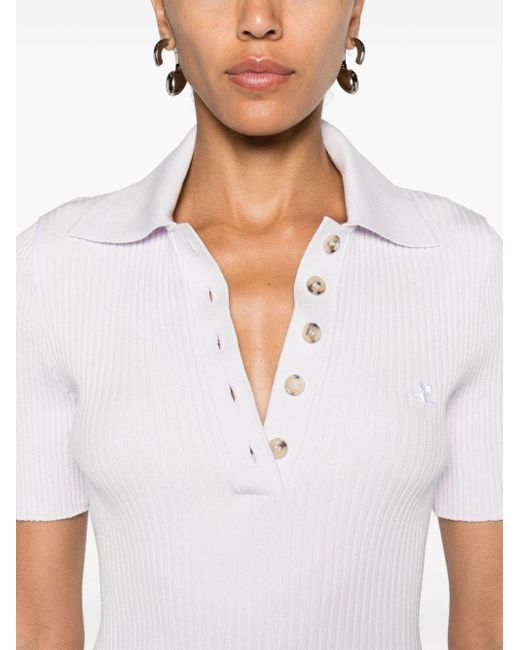Courreges White Ribbed-knit Polo Shirt