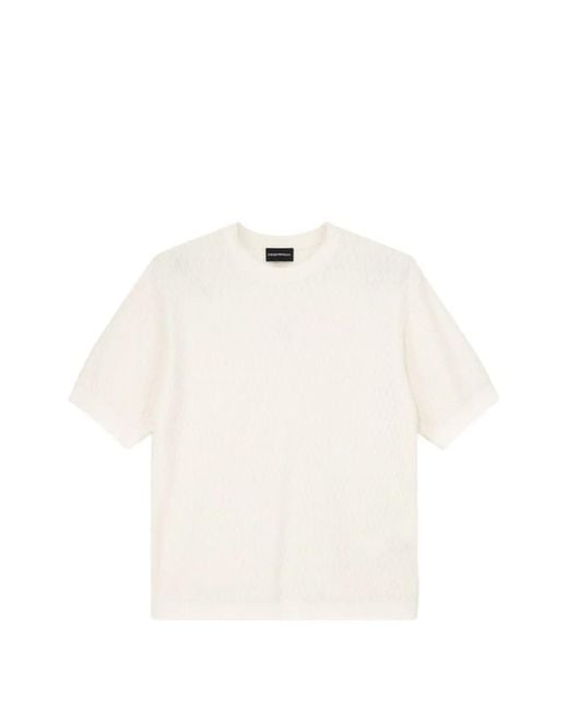 Emporio Armani White Chevron-Knit Short-Sleeve Sweater for men