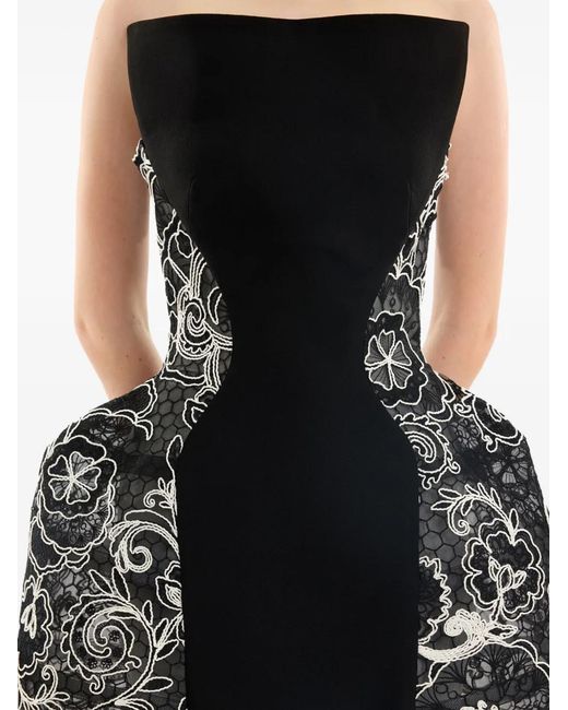 Gemy Maalouf Black Strapless Embroidered Maxi Dress