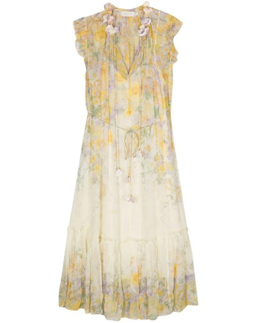 Zimmermann Yellow Harmony Kleid mit Blumenapplikation