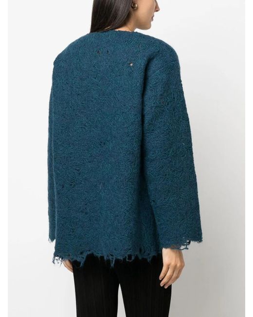 VITELLI Blue Distressed-Effect Knit Jumper