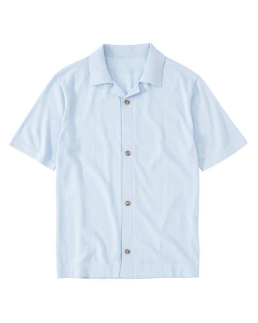 Closed Ribgebreid Overhemd Met Kraag in het Blue voor heren