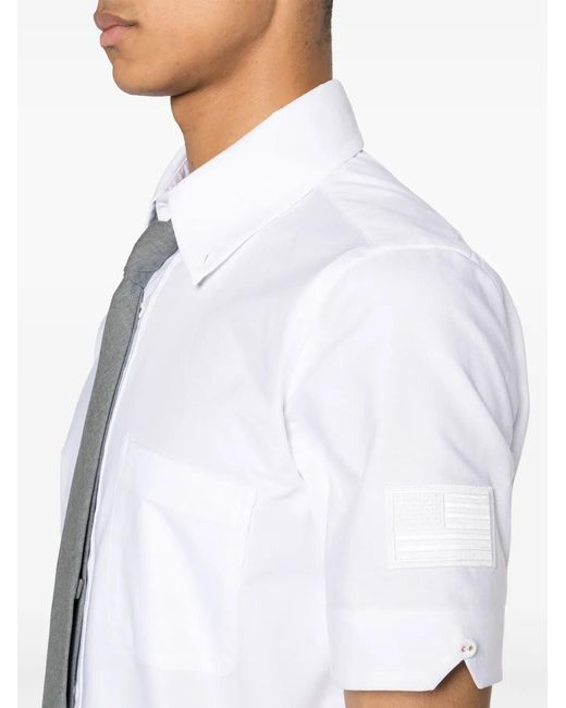 Thom Browne White Logo-Patch Cotton Shirt for men