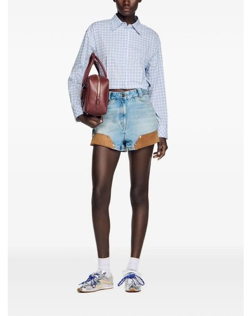 Sandro Blue Cropped Checked Shirt