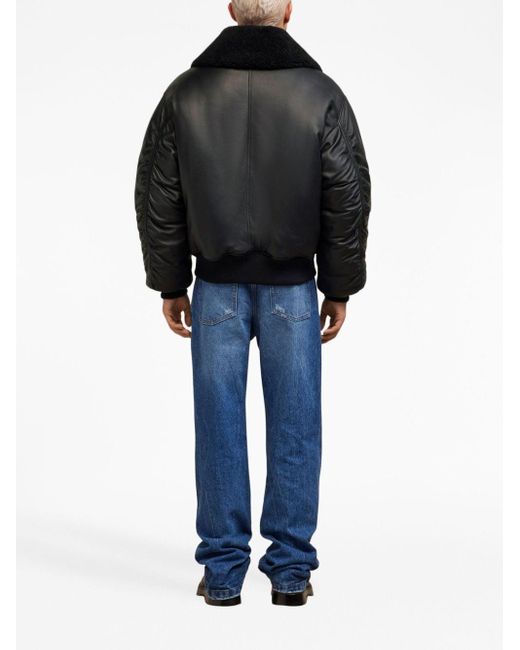 AMI Black Oversized-collar Lambskin Jacket