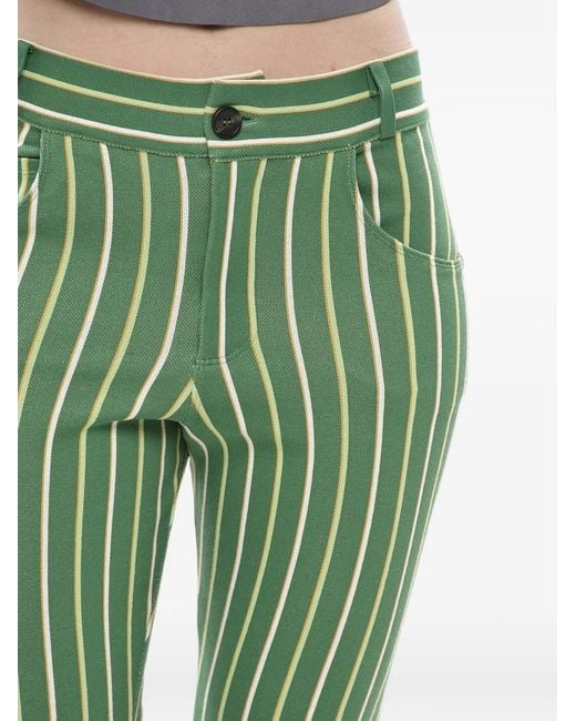 Marni Green Striped-Pattern Five-Pocket Trousers
