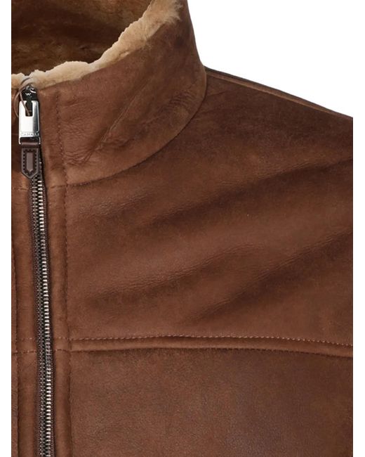 Canali Brown Shearling-Lined Leather Jacket for men
