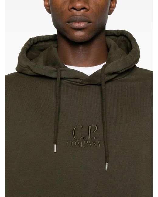 C P Company Green Logo-Embroidered Hoodie for men