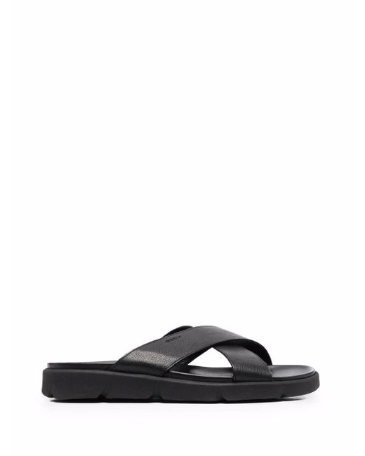 Geox Xand 2 Leather Slides in Black for Men | Lyst