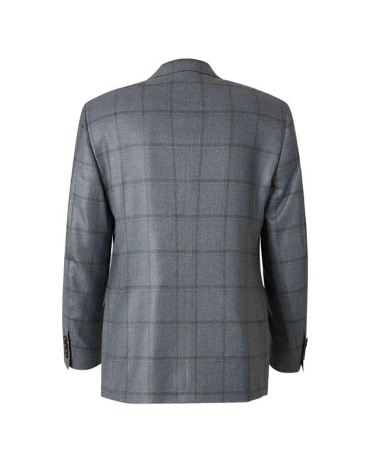 Canali Gray Check-Pattern Single-Breasted Blazer for men