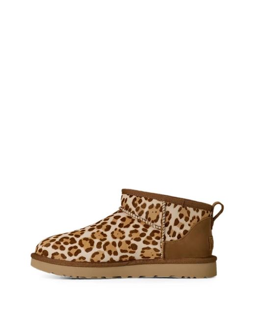 Ugg Brown Classic Ultra Mini Leopard-Print Ankle Boots