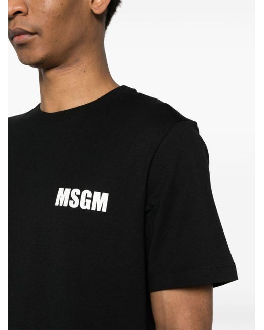 MSGM Black Slogan-Print Cotton T-Shirt for men