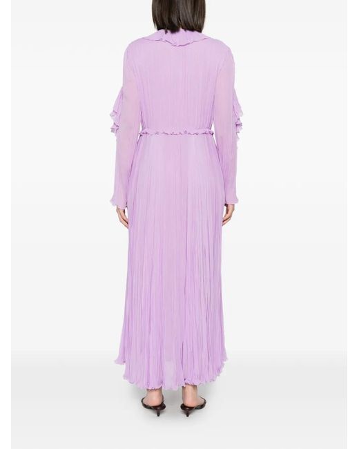 Alberta Ferretti Pink Ruffled Pleated Maxi Dress