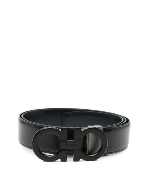Ferragamo Black Gancini Buckle Leather Belt for men