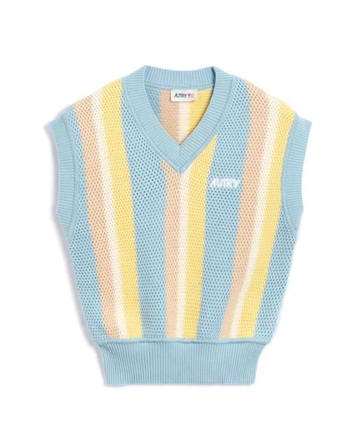 Autry Blue Striped-Pattern Knitted Vest