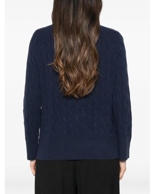 Marella Blue Cable-Knit Mock-Neck Sweater