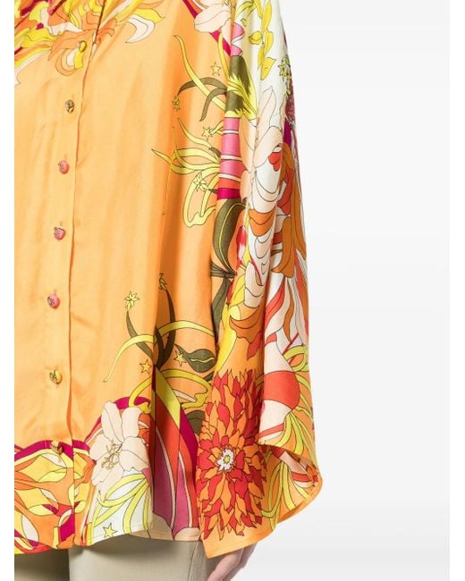 Camilla Orange Floral-Print Silk Shirt