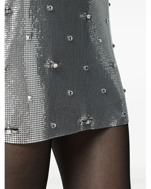 Versace Gray Embellished Metal Mesh Mini Skirt