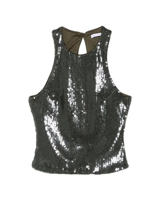 Patrizia Pepe Black Sequin-Embellished Tank Top