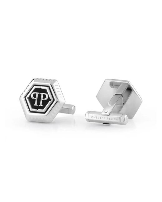 Philipp Plein White Hexagon-Pp Cufflinks for men