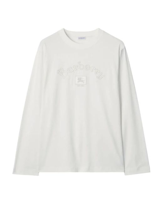 Burberry White Embroidered-Logo Cotton Long-Sleeve T-Shirt for men