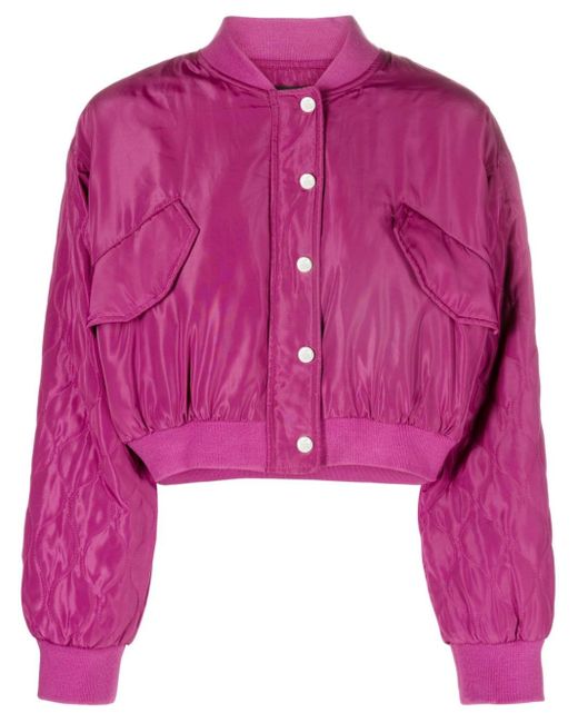 Maje Pink Quilted Cropped Bomber Jacket