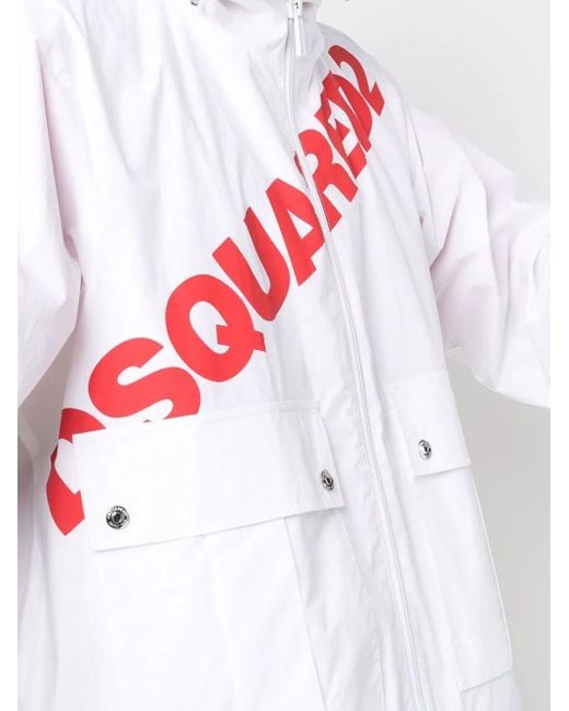 DSquared² White Logo-Print Cargo-Pocket Hoodie for men