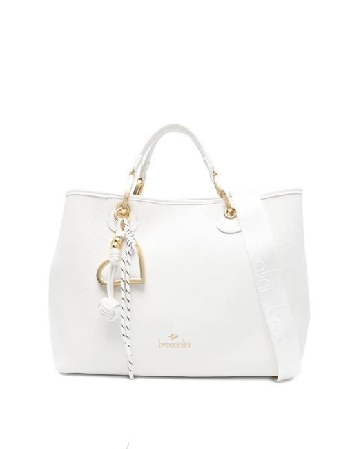 Braccialini White Beth Heart-Charm Tote Bag