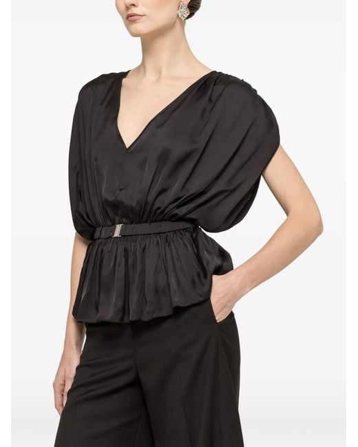 Nissa Black Belted V-Neck Top