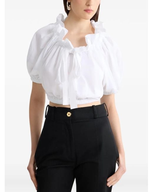 Patou White Cropped Volume Jersey Top