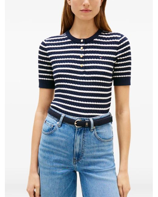 Tommy Hilfiger Blue Striped Button-Up T-Shirt