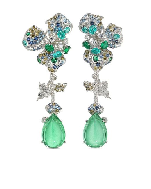 Anabela Chan Green 18kt White Gold Orchid Multi-stone Earrings