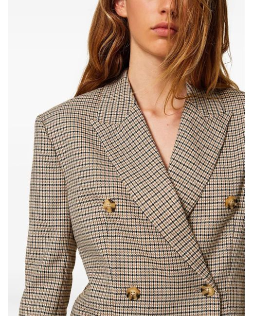 Twinset Natural Houndstooth-Pattern Double-Breasted Blazer