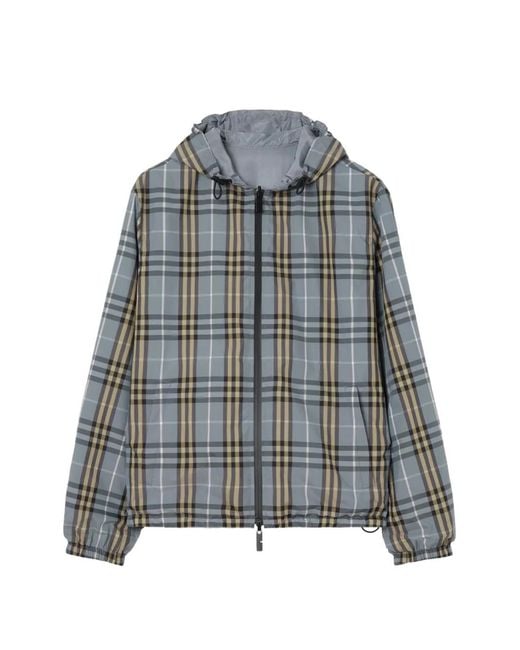 Burberry Blue Reversible Check Hooded Jacket for men