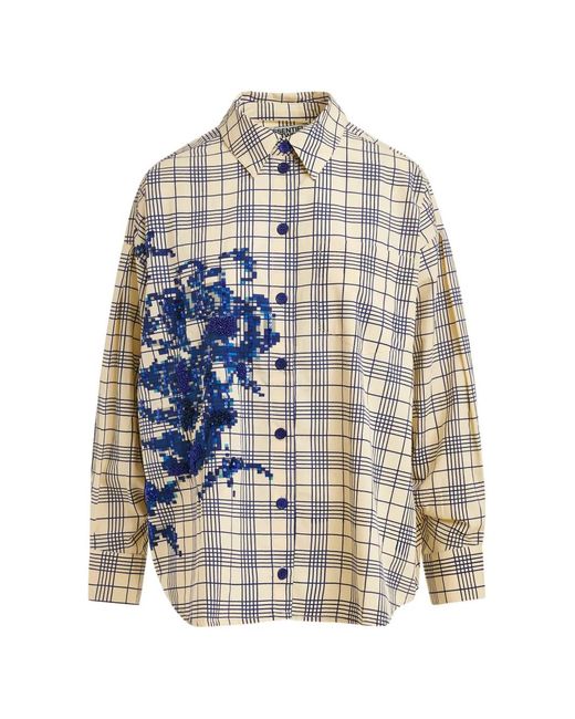 Essentiel Antwerp White Floral Plaid Shirt