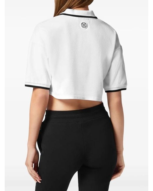 Philipp Plein White Logo-Print Cotton Polo Shirt