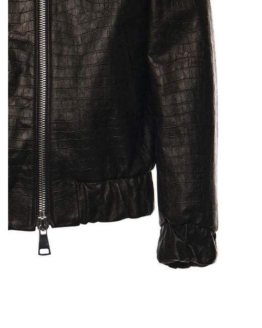 Giuliano Galiano Black Crocodile-Effect Two-Way Zip Jacket for men