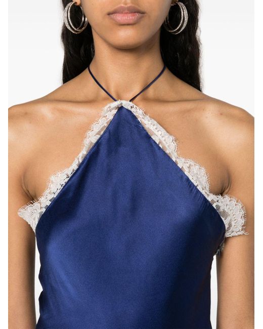MANURI Blue Mathilda Lace-trim Silk Maxi Dress