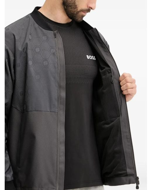 Boss Gray Hexagon-pattern Bomber Jacket for men