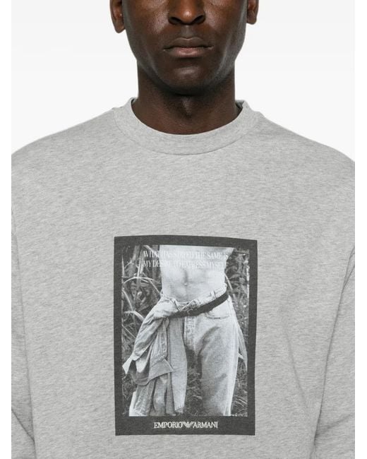 Emporio Armani Gray Graphic-Print Crew-Neck Sweatshirt for men