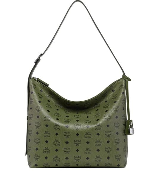MCM Green Large Aren Hobo Visetos Monogram Shoulder Bag